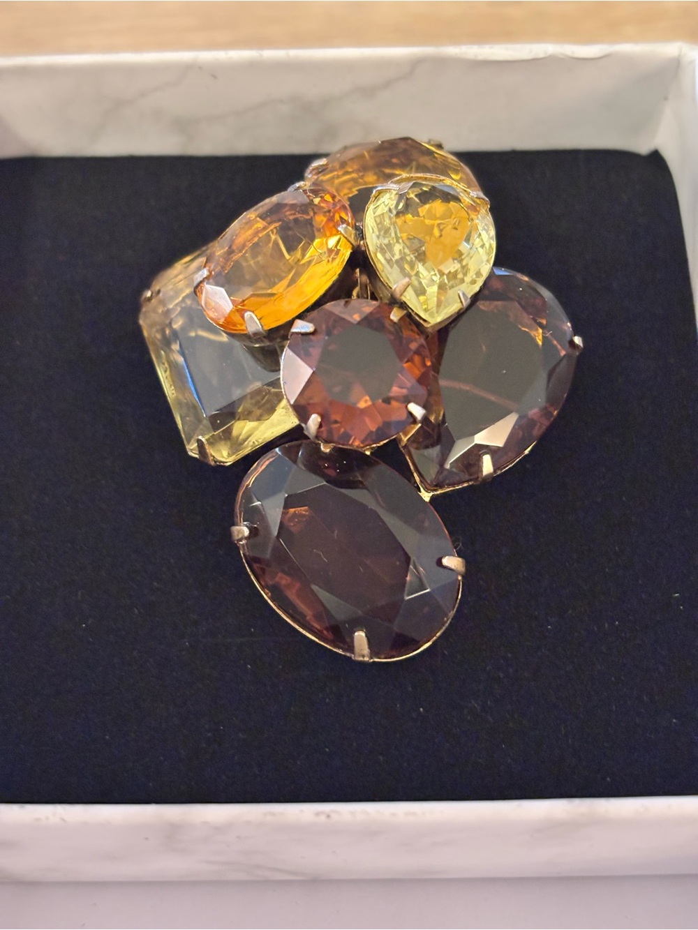 Vintage Schreiner NY Attributed High Dome Brooch Unsigned Amber Art Glass